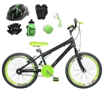 Bicicleta Infantil Aro 20 Preta Kit E Roda Aero Verde C/ Capacete e Kit Proteção