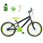 Bicicleta Infantil Aro 20 Preta Kit E Roda Aero Verde Com Acessórios