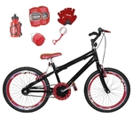 Bicicleta Infantil Aro 20 Preta Kit E Roda Aero Vermelha C/ Acessórios e Kit Proteção