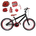 Bicicleta Infantil Aro 20 Preta Kit E Roda Aero Vermelha C/ Capacete e Kit Proteção