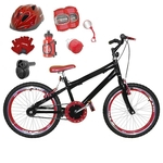 Bicicleta Infantil Aro 20 Preta Kit E Roda Aero Vermelha C/ Capacete, Kit Proteção E Acelerador