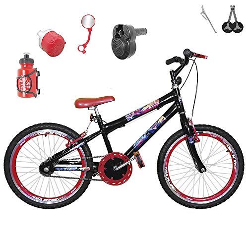Bicicleta Infantil Aro 20 Preta Kit e Roda Aero Vermelho C/Acelerador Sonoro