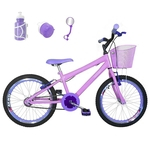 Bicicleta Infantil Aro 20 Rosa Bebê Kit E Roda Aero Lilás Com Acessórios