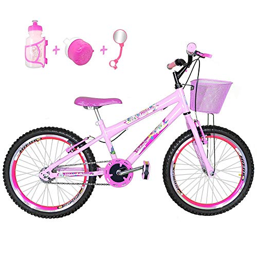 Bicicleta Infantil Aro 20 Rosa Bebê Kit e Roda Aero Pink com Acessórios