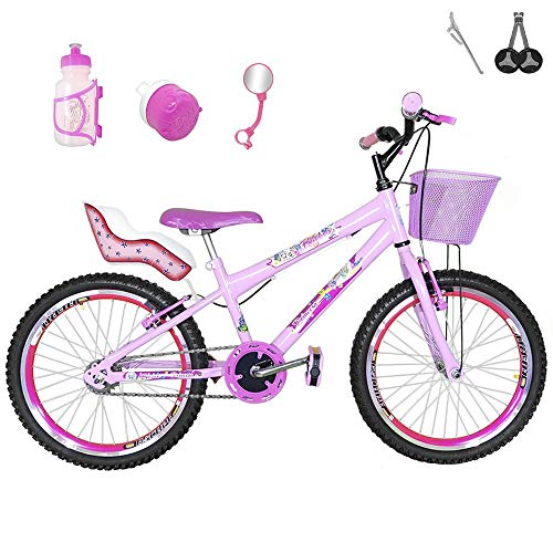 Bicicleta Infantil Aro 20 Rosa Bebê Kit e Roda Aero Pink com Cadeirinha