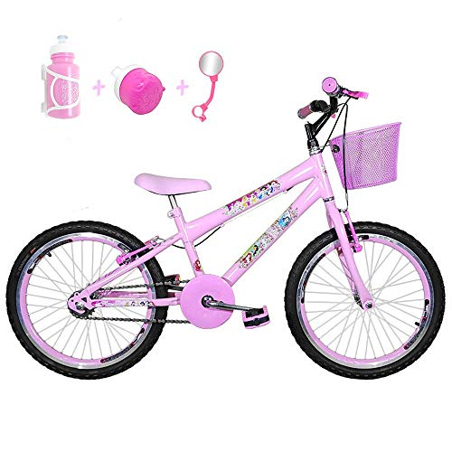 Bicicleta Infantil Aro 20 Rosa Bebê Kit E Roda Aero Rosa Bebê Com Acessórios