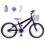 Bicicleta Infantil Aro 20 Roxa Kit E Roda Aero Lilás Com Acessórios