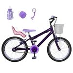 Bicicleta Infantil Aro 20 Roxa Kit E Roda Aero Lilás Com Cadeirinha