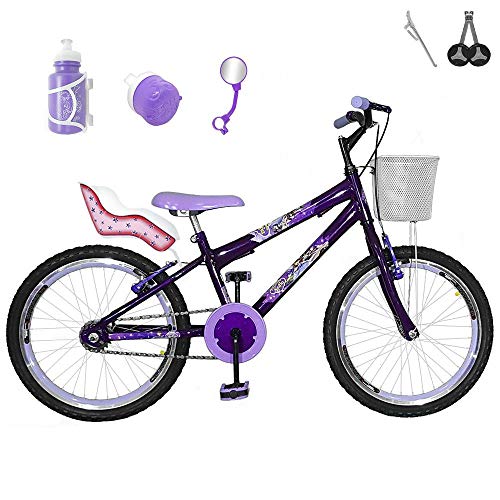Bicicleta Infantil Aro 20 Roxa Kit e Roda Aero Lilás com Cadeirinha