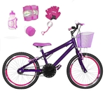 Bicicleta Infantil Aro 20 Roxa Kit E Roda Aero Pink C/ Acessórios E Kit Proteção