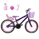 Bicicleta Infantil Aro 20 Roxa Kit E Roda Aero Pink Com Cadeirinha