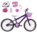 Bicicleta Infantil Aro 20 Roxa Kit E Roda Aero Rosa Bebê C/ Capacete E Kit Proteção