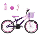 Bicicleta Infantil Aro 20 Roxa Rosa Bebê Kit E Roda Aero Pink Com Acessórios