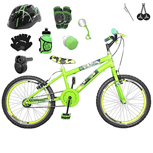 Bicicleta Infantil Aro 20 Verde Claro Kit e Roda Aero Verde C/Capacete, Kit Proteção e Acelerador
