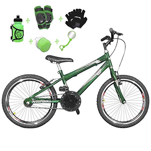 Bicicleta Infantil Aro 20 Verde Escuro Kit e Roda Aero Preta C/Acessórios e Kit Proteção
