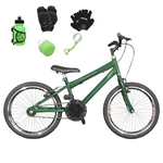 Bicicleta Infantil Aro 20 Verde Escuro Kit E Roda Aero Preta C/ Acessórios e Kit Proteção