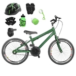 Bicicleta Infantil Aro 20 Verde Escuro Kit E Roda Aero Preta C/ Capacete, Kit Proteção E Acelerador