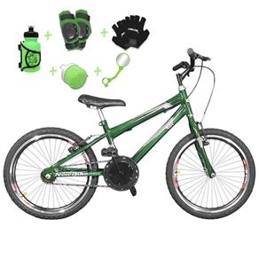 Bicicleta Infantil Aro 20 Verde Escuro Kit e Roda Aero Preta com Acessórios e Kit Proteção