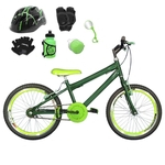 Bicicleta Infantil Aro 20 Verde Escuro Kit E Roda Aero Verde C/ Capacete e Kit Proteção