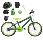 Bicicleta Infantil Aro 20 Verde Escuro Kit E Roda Aero Verde C/ Capacete, Kit Proteção E Acelerador