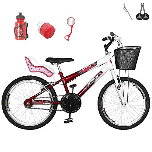 Bicicleta Infantil Aro 20 Vermelha Branca Kit e Roda Aero Branca com Cadeirinha