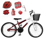 Bicicleta Infantil Aro 20 Vermelha Branca Kit E Roda Aero Branco C/ Capacete E Kit Proteção