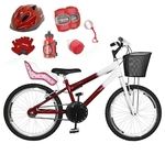Bicicleta Infantil Aro 20 Vermelha Branca Kit E Roda Aero Vermelho C/ Cadeirinha de Boneca Completa