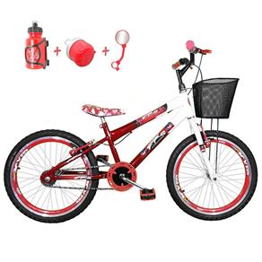 Bicicleta Infantil Aro 20 Vermelha Branca Kit e Roda Aero Vermelho com Acessórios