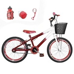 Bicicleta Infantil Aro 20 Vermelha Branca Kit E Roda Aero Vermelho Com Acessórios