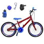 Bicicleta Infantil Aro 20 Vermelha Kit e Roda Aero Azul C/ Acelerador Sonoro