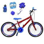 Bicicleta Infantil Aro 20 Vermelha Kit E Roda Aero Azul C/ Acessórios e Kit Proteção