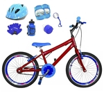 Bicicleta infantil aro 20 vermelha kit e roda aero azul c/ capacete e kit proteção