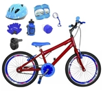 Bicicleta Infantil Aro 20 Vermelha Kit E Roda Aero Azul C/ Capacete, Kit Proteção E Acelerador