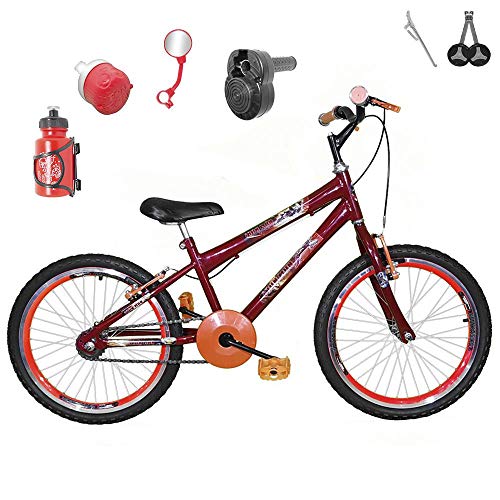 Bicicleta Infantil Aro 20 Vermelha Kit e Roda Aero Laranja C/Acelerador Sonoro