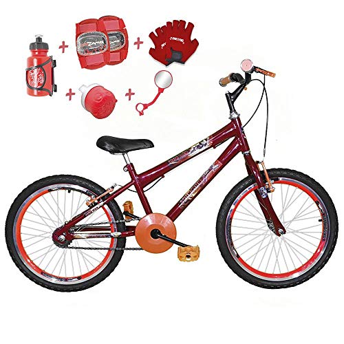 Bicicleta Infantil Aro 20 Vermelha Kit e Roda Aero Laranja C/Acessórios e Kit Proteção