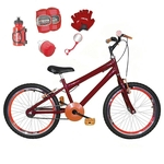 Bicicleta Infantil Aro 20 Vermelha Kit E Roda Aero Laranja C/ Acessórios e Kit Proteção