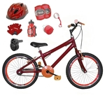 Bicicleta Infantil Aro 20 Vermelha Kit E Roda Aero Laranja C/ Capacete, Kit Proteção E Acelerador