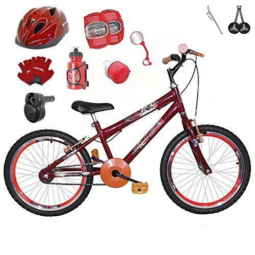 Bicicleta Infantil Aro 20 Vermelha Kit e Roda Aero Laranja C/Capacete, Kit Proteção e Acelerador