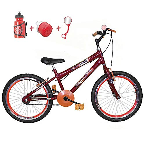 Bicicleta Infantil Aro 20 Vermelha Kit e Roda Aero Laranja com Acessórios