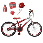 Bicicleta Infantil Aro 20 Vermelha Prata Kit E Roda Aero Vermelha C/ Acessórios e Kit Proteção