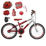 Bicicleta Infantil Aro 20 Vermelha Prata Kit E Roda Aero Vermelha C/ Capacete, Kit Proteção E Acelerador
