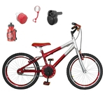 Bicicleta Infantil Aro 20 Vermelha Prata Kit e Roda Aero Vermelho C/ Acelerador Sonoro