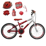 Bicicleta Infantil Aro 20 Vermelha Prata Kit E Roda Aero Vermelho C/ Capacete e Kit Proteção