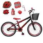 Bicicleta Infantil Aro 20 Vermelha Preta Kit E Roda Aero Vermelha C/ Capacete E Kit Proteção