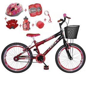 Bicicleta Infantil Aro 20 Vermelha Preta Kit e Roda Aero Vermelha com Capacete e Kit Proteção