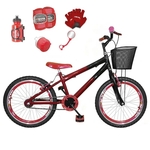 Bicicleta Infantil Aro 20 Vermelha Preta Kit E Roda Aero Vermelho C/ Acessórios E Kit Proteção