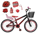 Bicicleta Infantil Aro 20 Vermelha Preta Kit E Roda Aero Vermelho C/ Cadeirinha de Boneca Completa