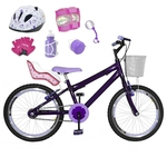 Bicicleta Infantil Aro 20 Violeta Kit E Roda Aero Lilás C/ Cadeirinha de Boneca Completa