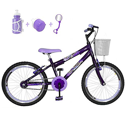 Bicicleta Infantil Aro 20 Violeta Kit e Roda Aero Lilás com Acessórios