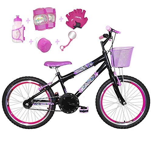 Bicicleta Infantil Aro 20 Violeta Kit e Roda Aero Pink com Acessórios
